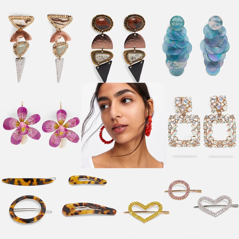 

Dvacaman 2019 Vintage ZA Natural Stone Beads Drop Earrings for Women Fashion Metal Big Dangle Earrings Statement Party Jewelry
