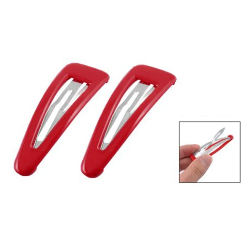 

High Quality 2 Pcs 2.8" Length Red Plastic Metal Snap Hair Clip for Women