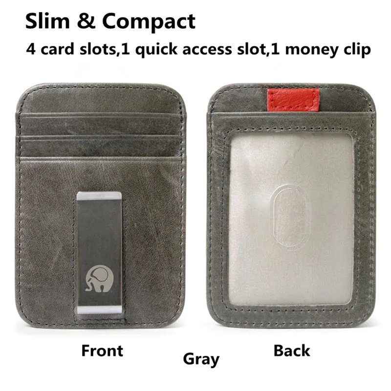 RFID Блокировка зажим для денег кошелек из натуральной кожи передний карман маленький держатель для кредитных карт мужской тонкий чехол для ID карт 4 цвета