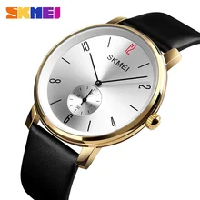 Лидирующий бренд SKMEI Кварцевые часы роскошные кожаные мужские наручные часы 30 м водонепроницаемые деловые мужские часы браслет простой дизайн часы