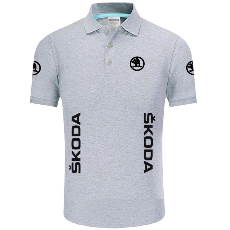 Летняя Высококачественная брендовая рубашка поло с логотипом Skoda, рубашка с коротким рукавом, модная повседневная Однотонная рубашка поло, рубашки унисекс - Цвет: Серый
