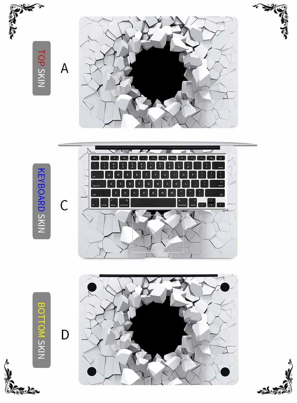 3D трещина настенная наклейка для ноутбука наклейка для Apple наклейка для MacBook Pro Air retina 11 12 13 15 дюймов Mac Защитная полная крышка кожи