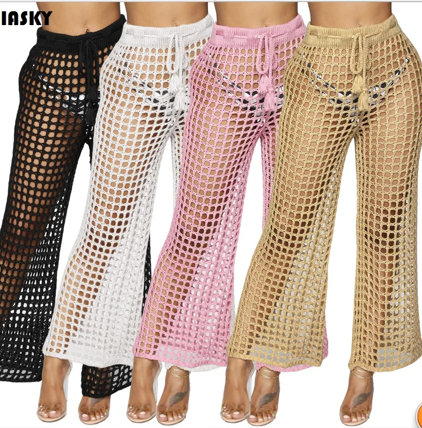 

IASKY Sexy Hollow Out Beach Pants 2018 Crochet Women swimsuit swimwear Bathing Suit Cover Ups beachwear 4 colors