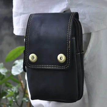 

Genuine Real Leather Vintage Fanny Waist Pack Travel Men Hip Belt Cell/Mobile Phone Case Hook Crazy Horse Cowhide Camera Bag New