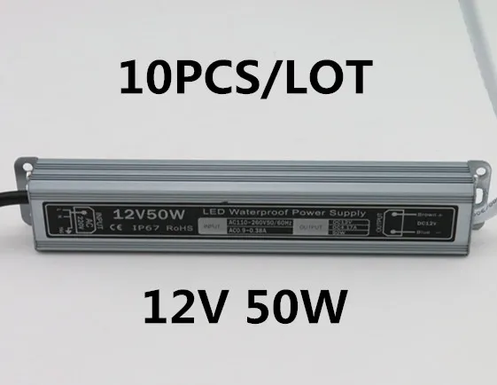 

10pcs 3 years warranty DC 12V 50W waterproof IP67 led driver adapter led light transformer 4.16A power charger for leds lamp