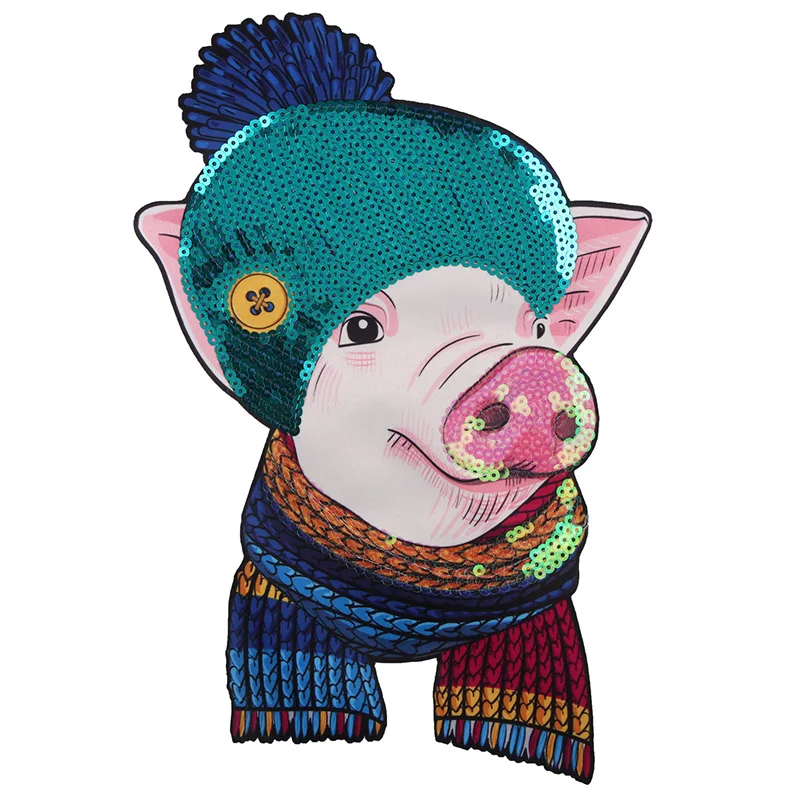 

Sequined Pig Patch Iron On Cartoon Stickers DIY Sewing Garments Appliques Coat Jeans Bags Badge 10 pcs/lot
