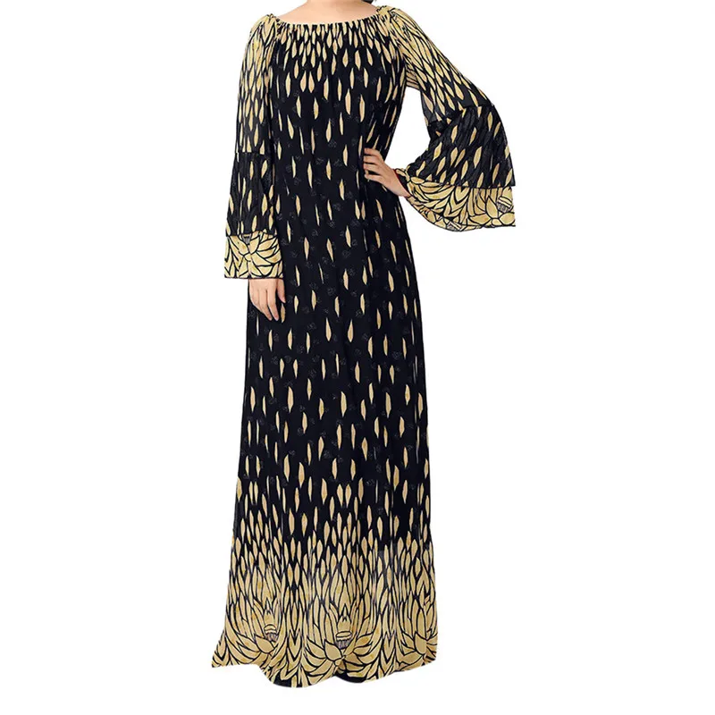 

1PC Muslim Print Dress Fashion Printed Lady Muslim Middle Eastern Arab Ethnic Style Dress Hood Set Maxi Dress Dropship Apr17