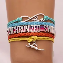 Прямая Бесконечная любовь синхронизированный браслет для плавания и браслеты пловец Шарм оплетка кожаный браслет ювелирные изделия Радужный цвет