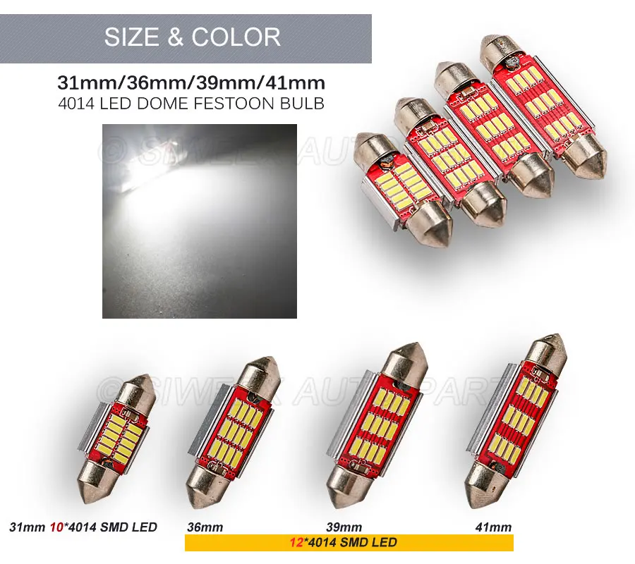 Гирлянда 31 мм 36 39 41 led авто 10 SMD 4014 Ошибка CANBUS супер яркий Купол гирлянда лампа
