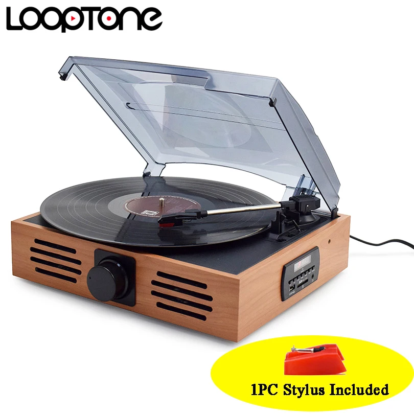 LoopTone 33 45 78 Speed USB Turntable Players Vinyl LP Record Player w FM Radio Earphone