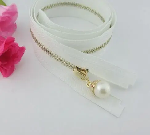 

Free shipping 3pcs/lot High-grade 3# open-end light gold metal zipper with Pearl head luggage bag zipper garment DIY zipper