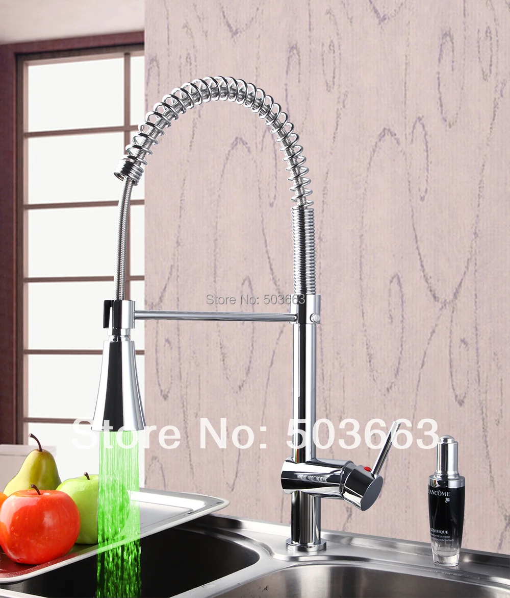 

New Chrome Water Powered Led Faucet Pull Out kitchen Mixer S-692 Mixer Tap Faucet