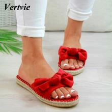 Vertvie/тапочки; женские шлепанцы; сандалии с бантиком; тапочки для дома и улицы; льняные Вьетнамки; пляжная женская обувь