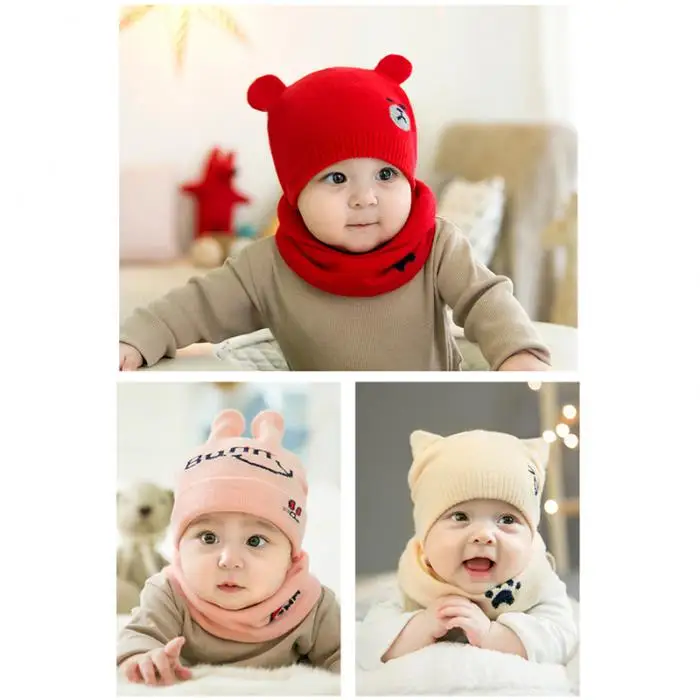 Детская зимняя шапка s наборы с шарфом теплая вязаная круглая шапочка милый мультфильм медведь шапочка TY66