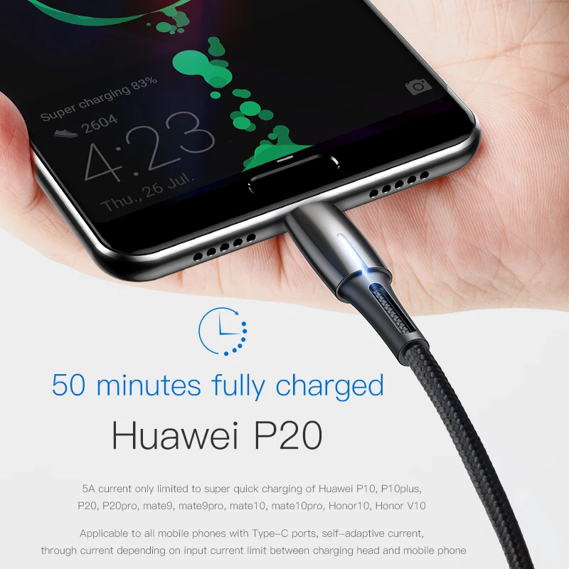 Baseus 5A sobrecargar Cable USB tipo-C Cable para HUAWEI P20 Lite P20 Pro Light USB-C Cable para samsung uno más Xiaomi cable de datos