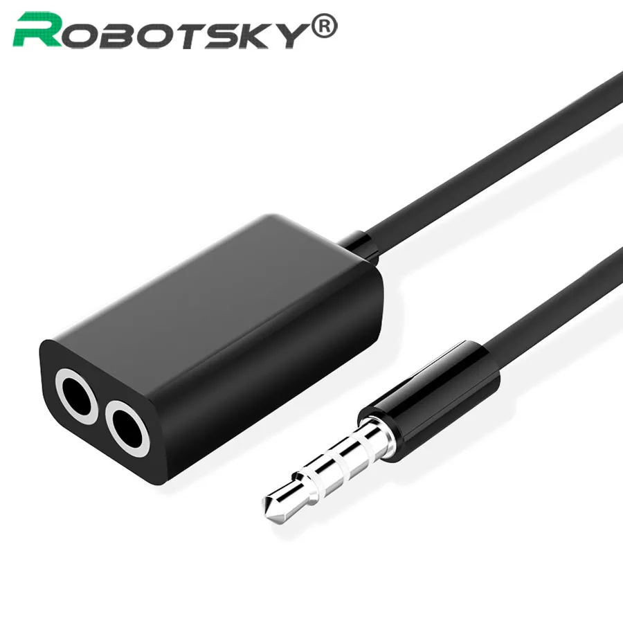 

Robotsky 2pcs 3.5mm Audio Splitter Adapter Plug Stereo Couples Earphone Jack For Tablet MP3 Aux Extension Cable Adaptor