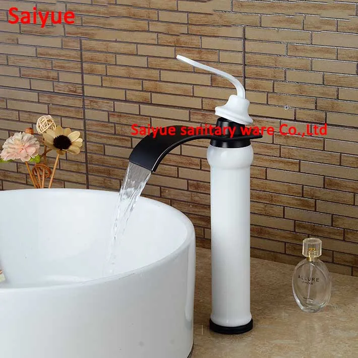 

Creative fashion waterfall home Multi-color bath Basin faucet Cold and hot water tap spary White painting ORB black finish Mixer
