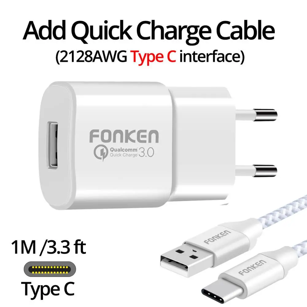 Fonken USB Зарядное устройство Quick Charge 3.0 fast Зарядное устройство qc3.0 qc2.0 18 Вт стены USB адаптер для Запасные Аккумуляторы для телефонов Портативный мобильного телефона зарядное устройство - Тип штекера: White With TypeC