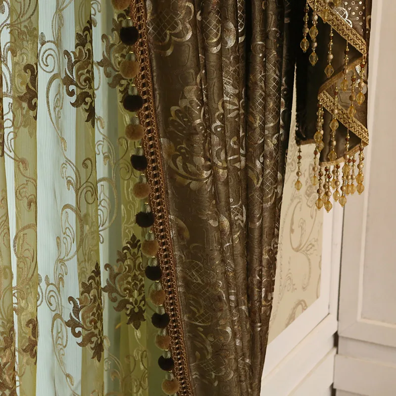 luxury European court bronzing gold velvet cloth curtain tulle valance N743 