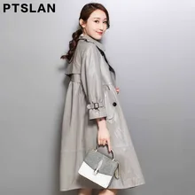 Ptslan Women s Real Leather Jacket Women 2017 New Leather Coat Women Long Leather Clothing Female