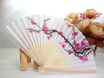 

100pcs Cherry Blossom Silk Hand Fan Wedding Favor plum Blossom Hand Folding Fan wintersweet