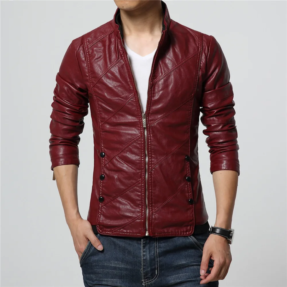 Мужская одежда, куртка из искусственной кожи, приталенная, винно-красная, хаки, черная, плюс размер, M-6XL, мотоциклетные пальто, высокое качество, Прямая