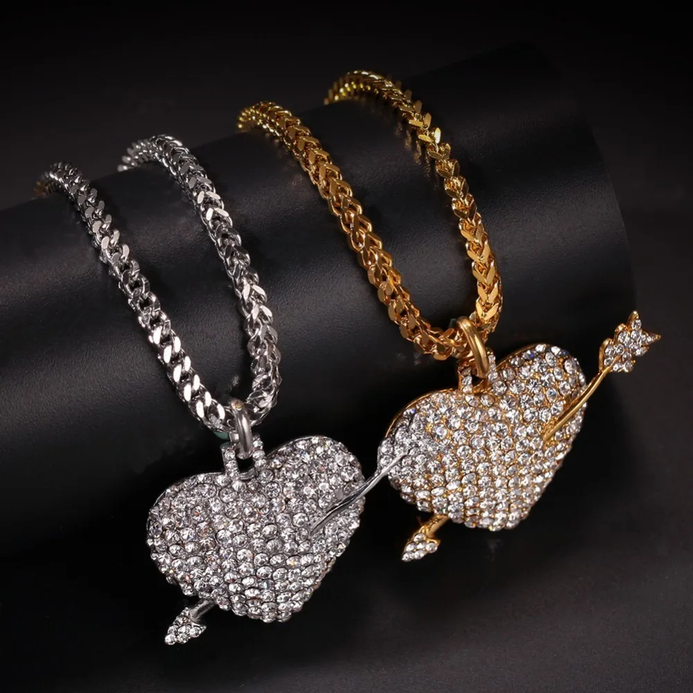 UWIN ожерелье с подвеской в виде сердца со стрелкой из нержавеющей стали, стразы в стиле хип-хоп, ювелирные цепочки для мужчин и женщин, подарки