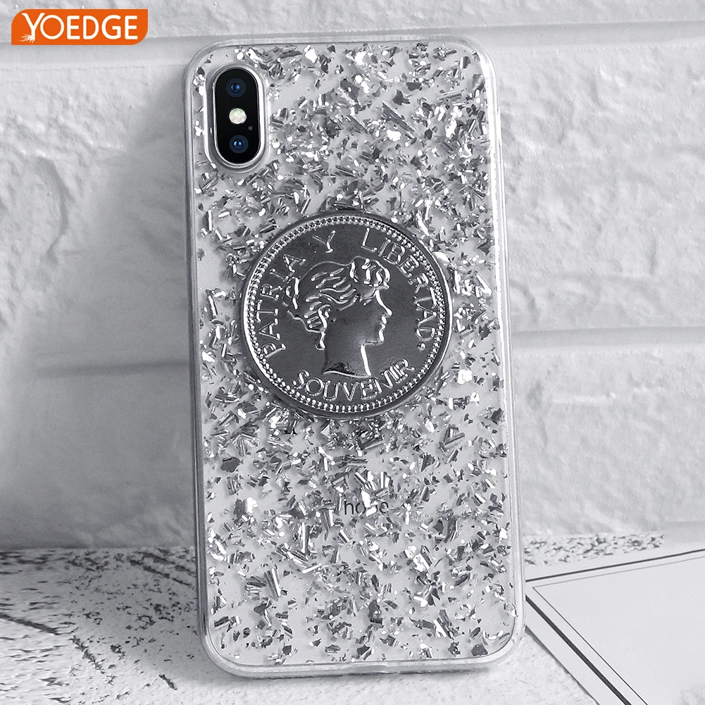 

Glitter Fashion Shining Phone Case for iPhone X Case for iPhone 6 6S 7 8 Plus Funny 3D Sliver Coins Cover Cute Bling Cases