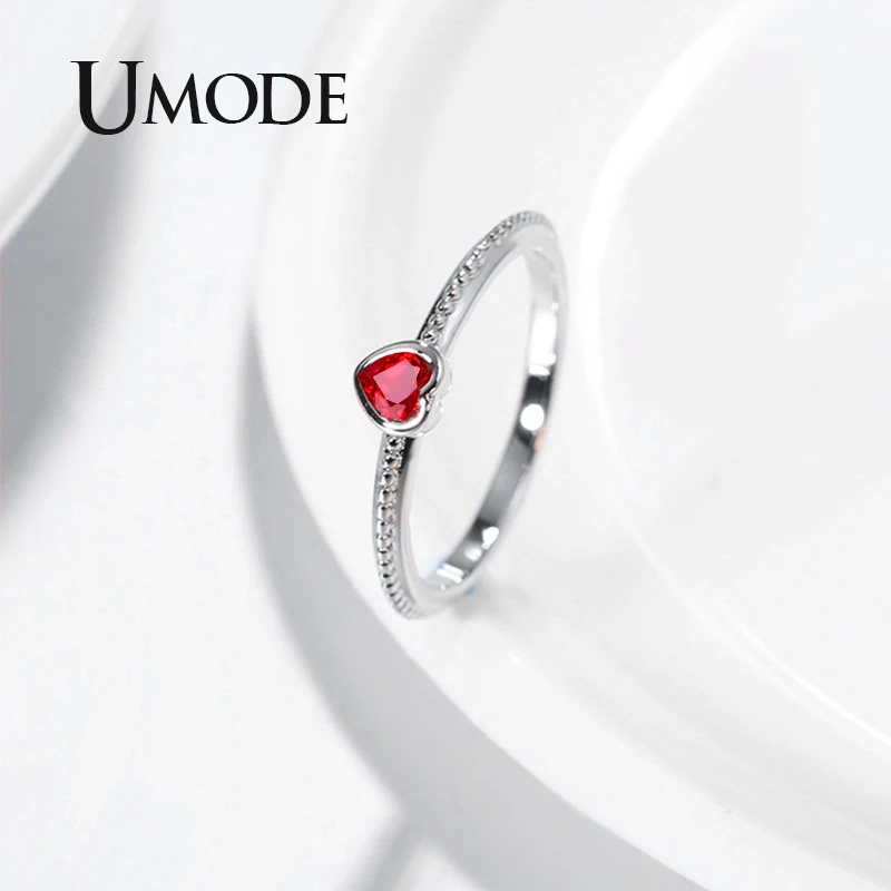 UMODE маленькие кольца с красным сердцем для женщин, обручальные кольца на палец, свадебные серебряные ювелирные изделия, аксессуары оптом UR0507