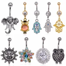 316L хирургическая сталь Стразы Защита от солнца полый Хамса рука Сова Слон Пупок колокольчик кольцо пирсинг сексуальные женские украшения