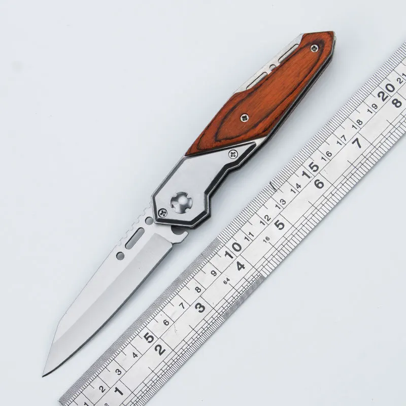 

Tactical 55HRC High Hardness 3CR13 Blade Color Wood + Steel Frame Handle Folding Knife Outdoor Camping survival EDC Tools