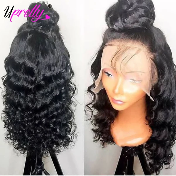 Full Lace Front Human Hair Wigs Loose Deep Wave Lace Front Wig Pre Plucked Brazilian Frontal Closure Lace Wig Remy Hair Upretty