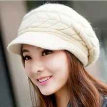 LEAYH, одноцветные шапки из кроличьей шерсти, вязаные шапки Skullies, женские зимние теплые шапки SnapBack с ушками, ворсистые козырьки