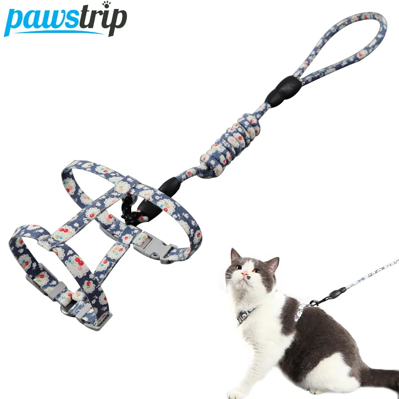 

5 Colors Pet Cat Harness And Leash Set Flower Print Small Dog Harness Leash Running Walking Pet Traction Puppy Leash Rope S/L