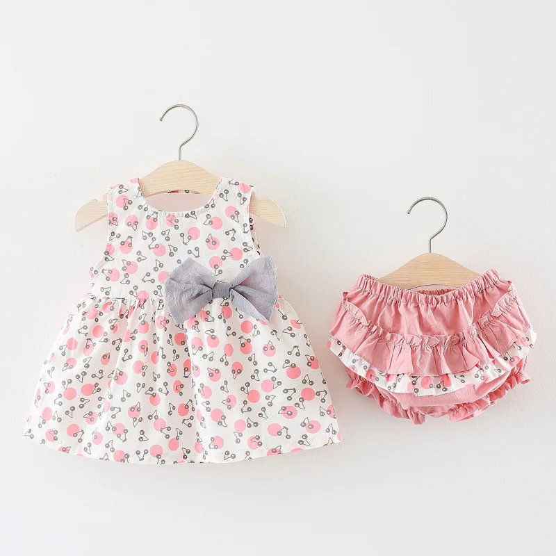 

Latest style girl cute cherry print cotton ruffle shorts outfits summer boutique clothing