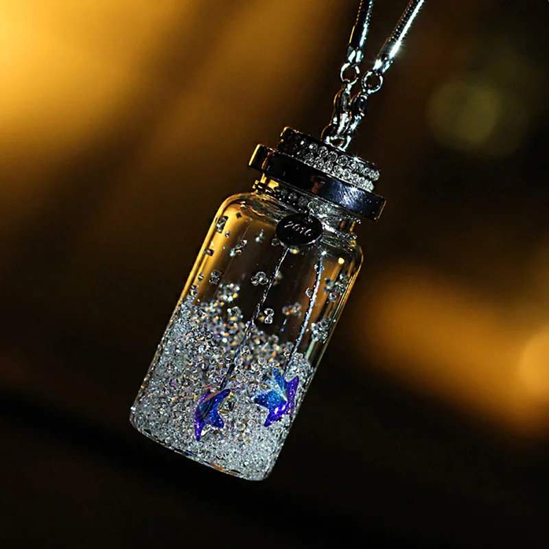 Car Pendant Creative Crystal Wishing Bottle Rearview Mirror Hanging Auto Interior Decoration Suspension Ornaments Accessories