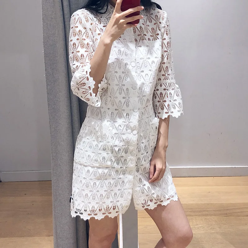 

Robe femme ete 2019 Lace hollow Out Short Style Spring Summer Dress Women's Brand Clothing