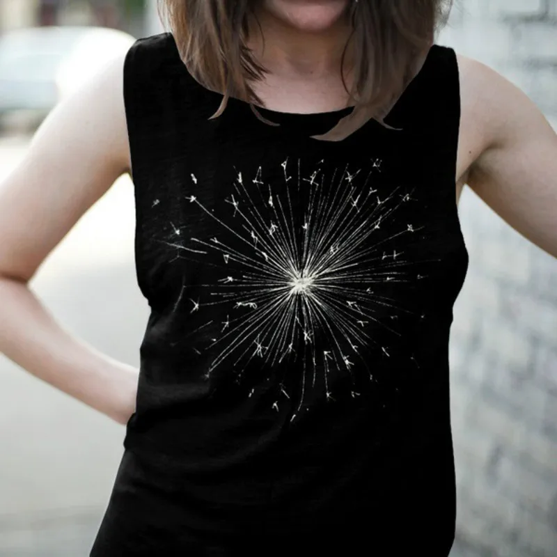 

New Print Sleeveless Round Neck Vest Female Dandelion Fireworks Pattern Top Neutral Minimalist Summer Sports T-Shirt Harajuku