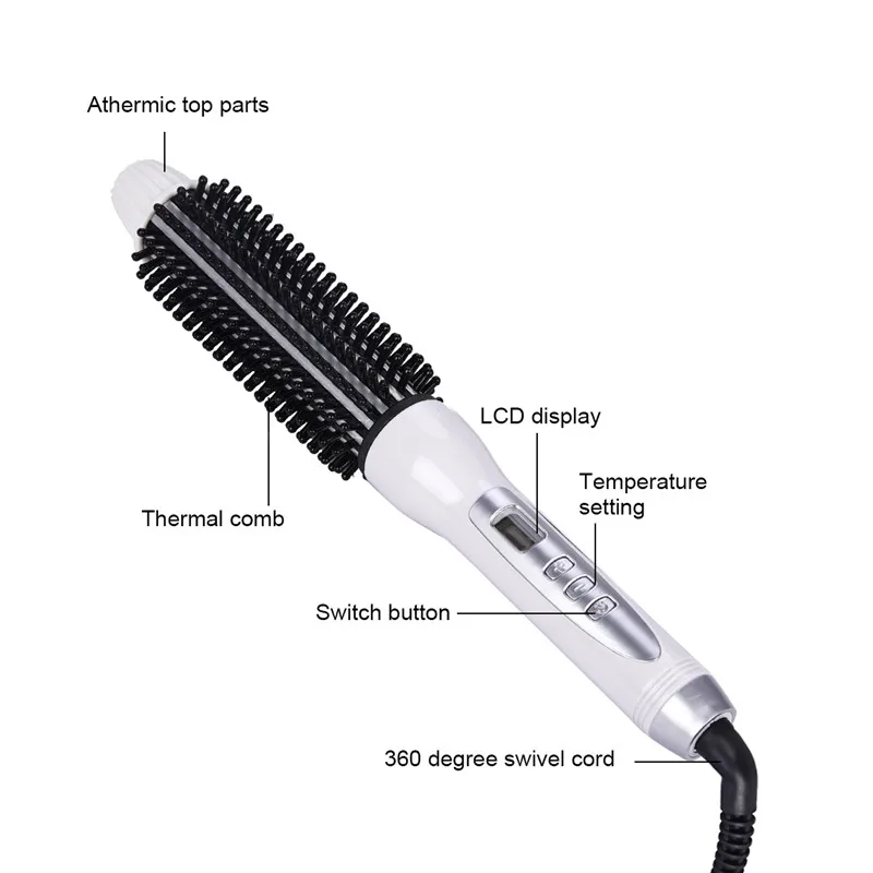 Ferro de Ondulação Escova de Cabelo Placa de Calor Cerâmica com Pente com Lcd para Modelador Temperatura Elétrica Ajustável Alisador Estilo - 8 pente com lcd para modelador alisador estilo