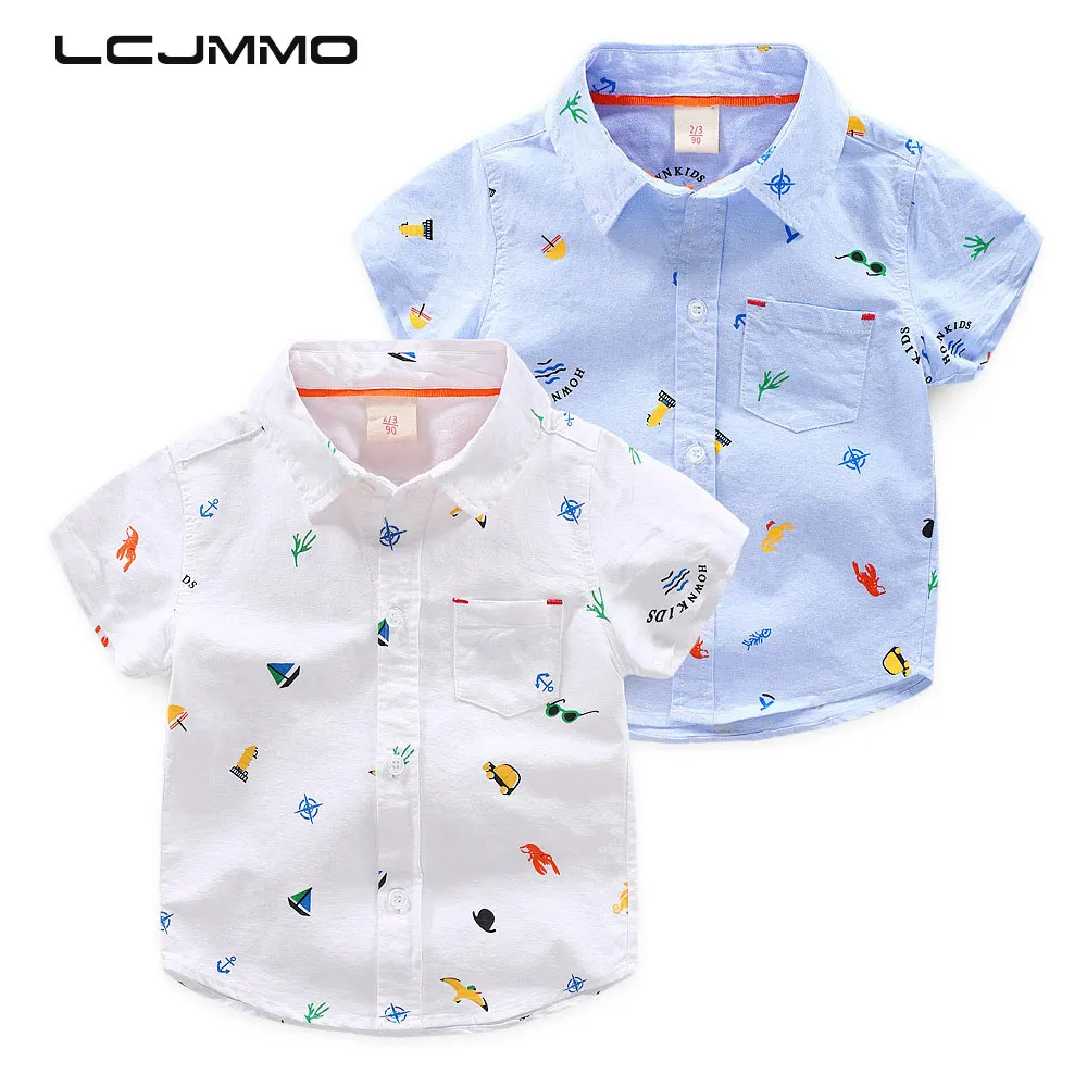 

LCJMMO Summer Boys Shirt Cartoon Print Kids Shirts Fashion Cotton Soft Short Sleeve Baby Boy Shirt For Children Clothes 80-130cm