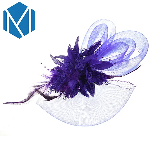 M MISM Для женщин чародейки Коктейльная Заколки для волос с цветочным принтом сетчатый, с перьями для волос резинки для волос женские элегантные женские аксессуары для волос Свадебная вечеринка - Цвет: Purple Hair Clips