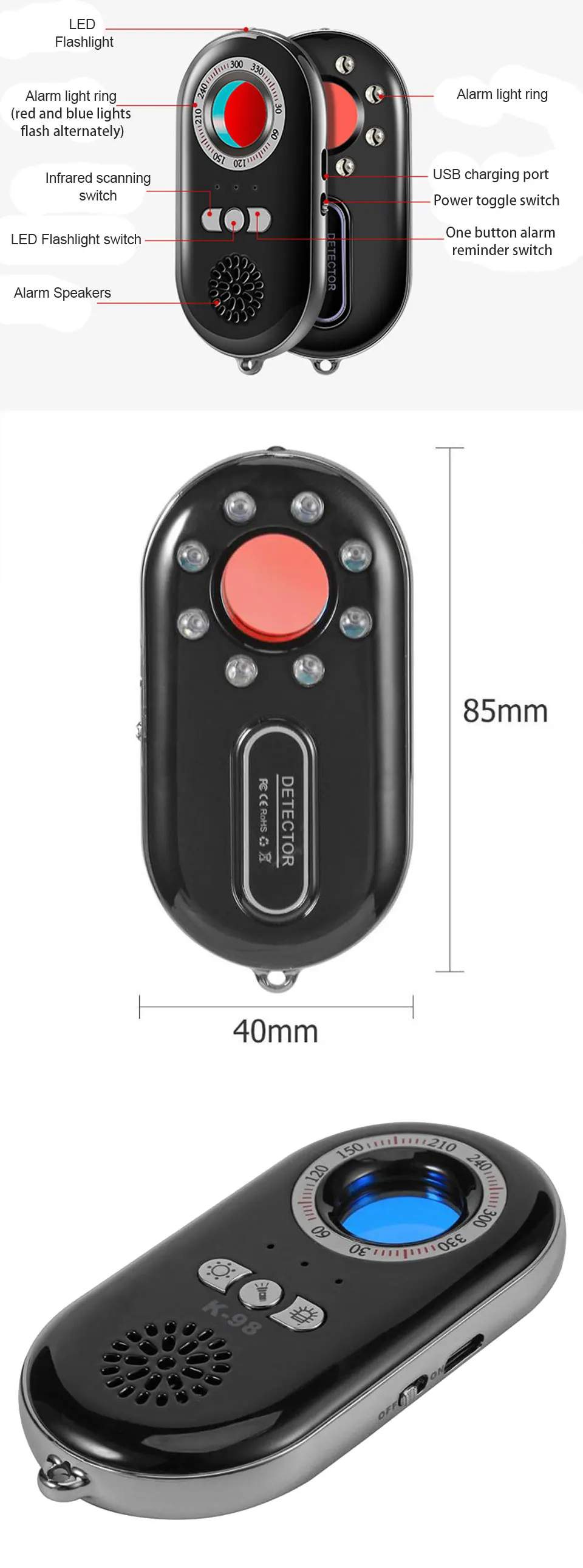 Камера Finder вибрационная сигнализация мини дорожный датчик удара Анти-Шпион детектор беспроводной объектив камеры скрытые устройства K98