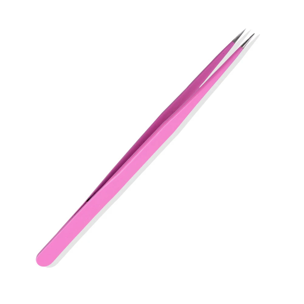 Прямой Изогнутый пинцет из нержавеющей стали стикер для ногтей аппликатор для стразов Макияж Украшение ногтей инструменты - Цвет: pink straight
