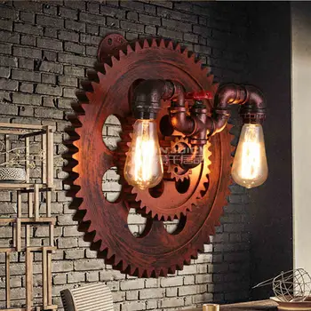 

Loft Vintage Industrial E27 Edison Wrought Iron Gear Wall Lamp Lights Retro Metal Water Pipe Wall Sconces Cafe Club Store Decor