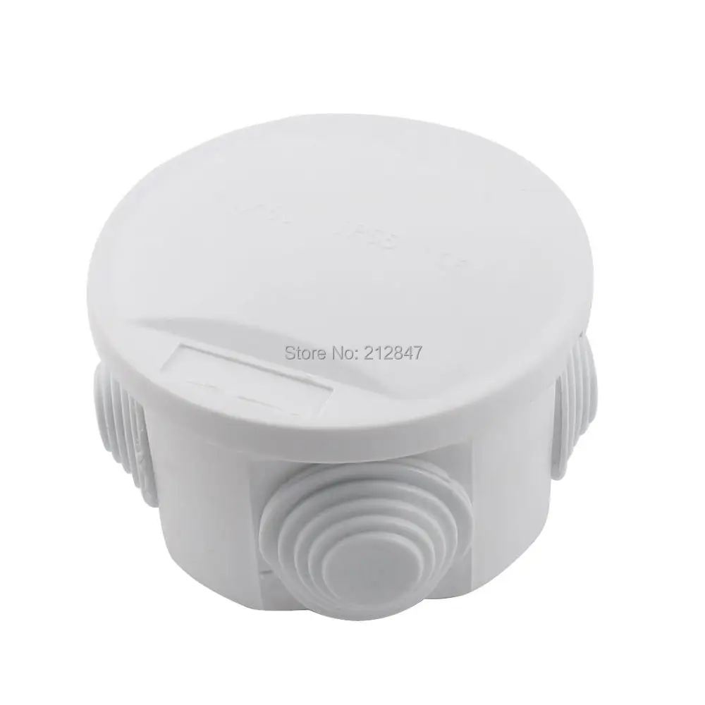 

Dustproof IP55 Round Junction Box Cable Joint 74x47mm Rubber Grommets