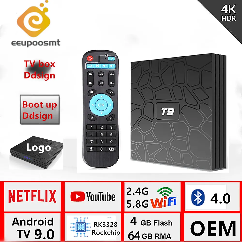 

T9 Tv Box 4GB 64GB Android 9.0 Bluetooth 4K TV Box T9 RK3328 Quad Core 4G/32G USB 3.0 Smart 4K Set Top Box 2.4G/5G Dual WIFI