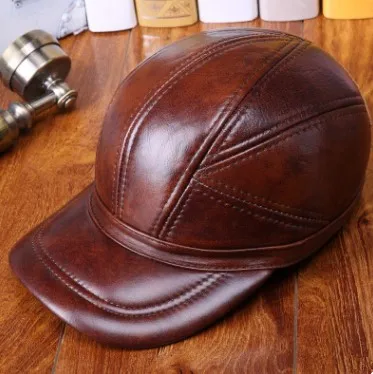 XdanqinX мужская шапка из натуральной кожи Sombrero De Cuero зимняя теплая Бейсболка из воловьей кожи с ушками регулируемый размер Кепка для среднего возраста - Цвет: Brown