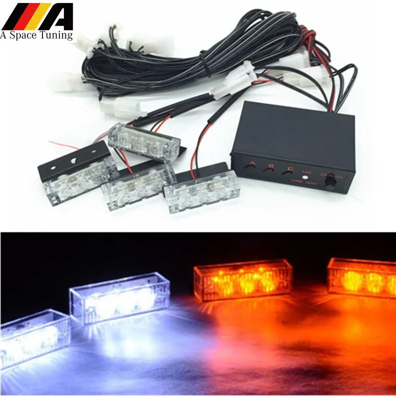 

4x3 LED Car Flashing Strobe Light Automotive Front Grille Deck Flash Emergency Warning Lamp Universal Fit Red Blue Yellow White