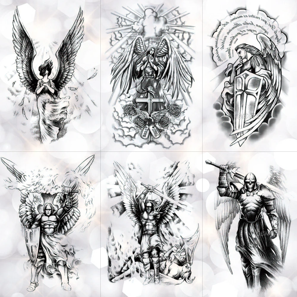 Перо крылья крест Акварельная временная татуировка наклейка воин Роза святая водостойкая Татуировка боди арт рука поддельные татуировки для мужчин и женщин
