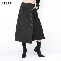 [XITAO] Новый Для женщин 2018 Осень Корея Модный пэчворк хип-хоп Широкие штаны женские эластичные талия длиной до середины икры брюки ZLL2473